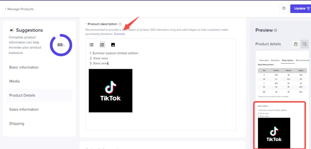 TikTok product description
