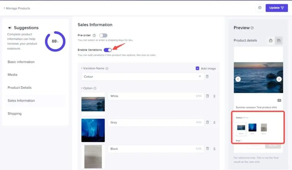 TikTok Shop / Enable Variations