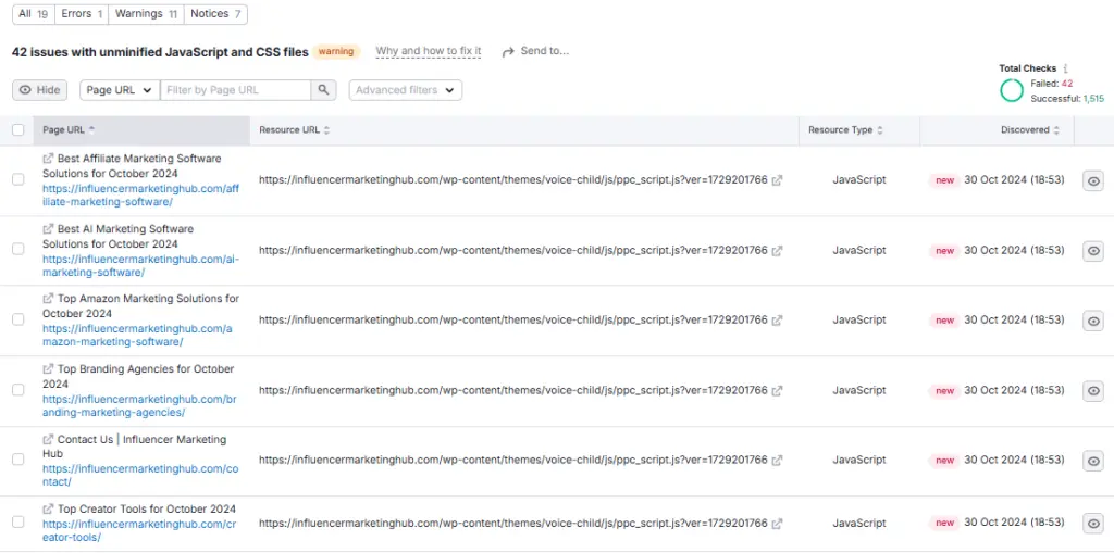 Semrush site audit 