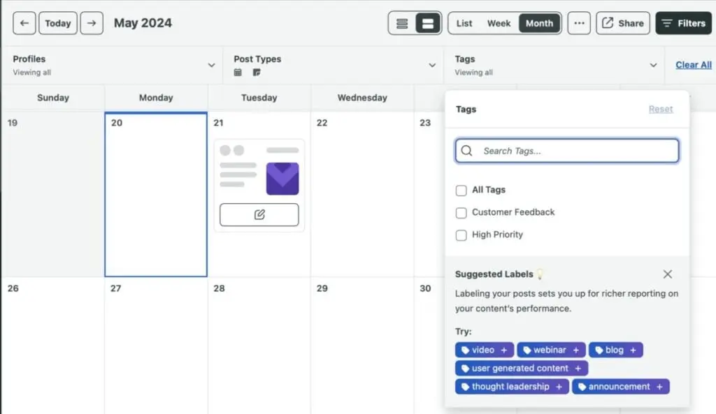 Sprout Social publishing calendar