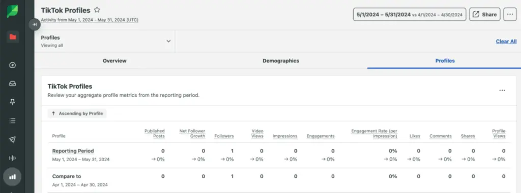 TikTok Profiles Report key metrics