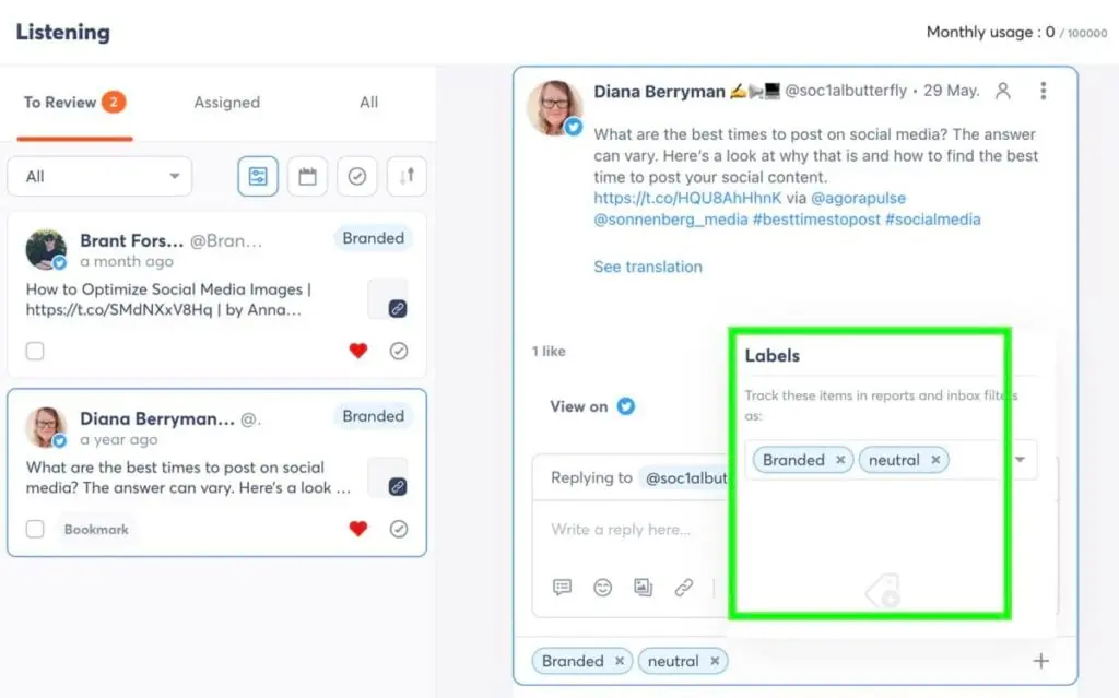 Agorapulse Social Listening