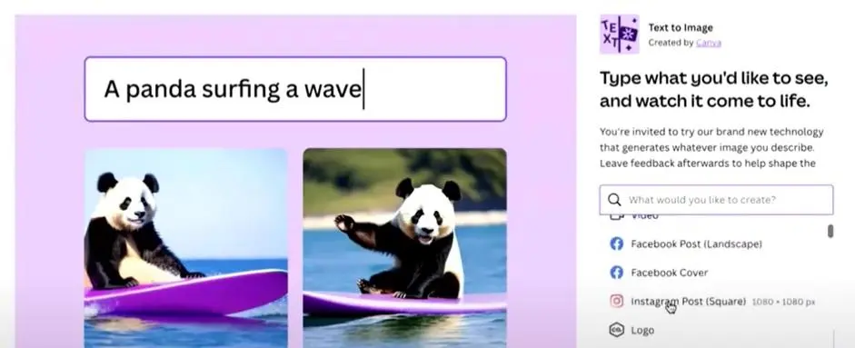 Canva's AI-powered "text to image" feature