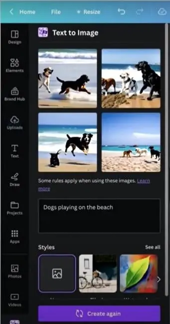 "Text to image" window
