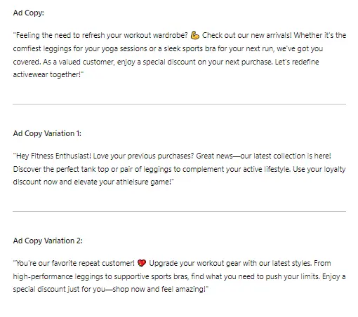 ChatGPT ad copy generation