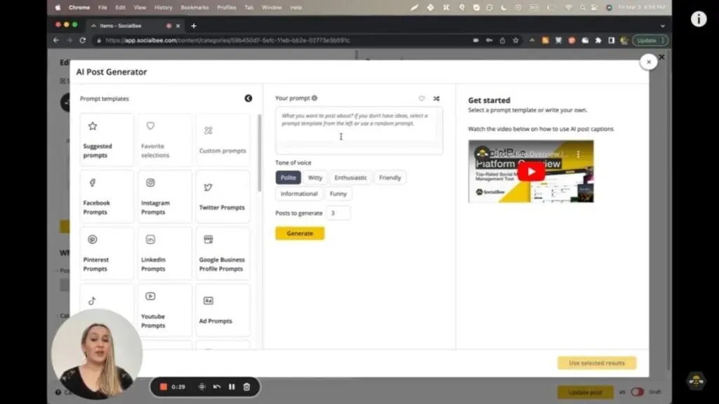 SocialBee's AI assistant