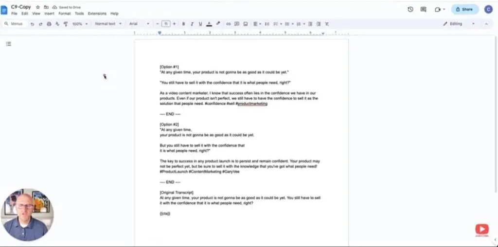 generate titles and social media posts based on a video's transcript
