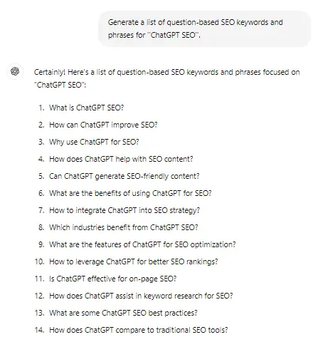 ChatGPT keyword generation