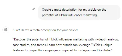 ChatGPT meta description generation