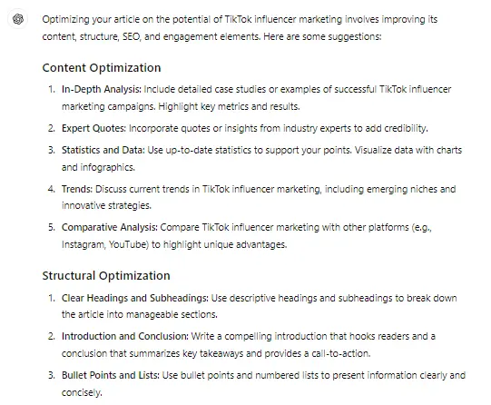 ChatGPT optimization ideas