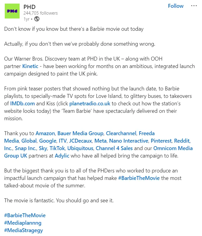 PHD Linkedin post