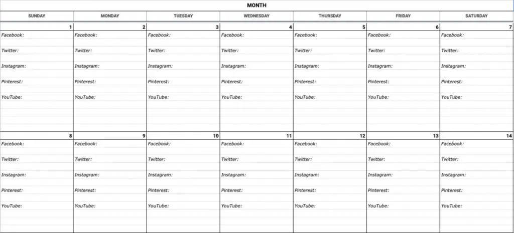 Social Media Calendar