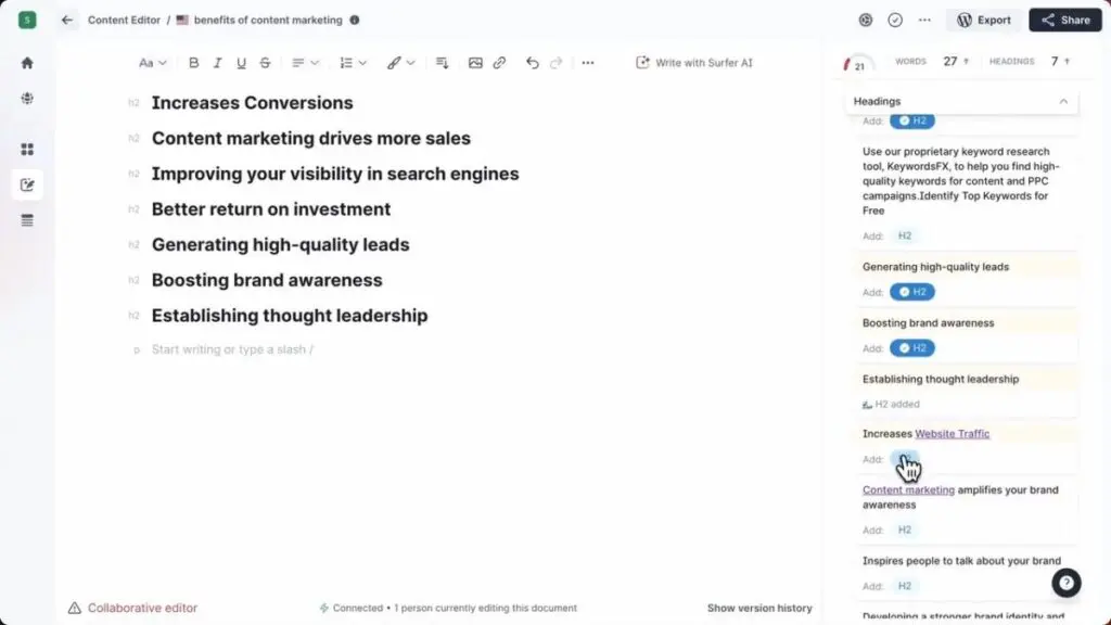 SurferSEO outline generation