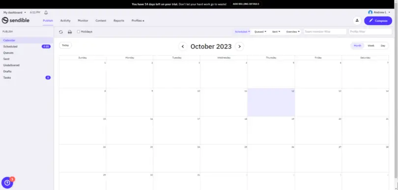 content calendar sendible