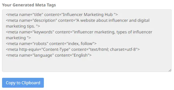 SEOoptimizer generated meta tags