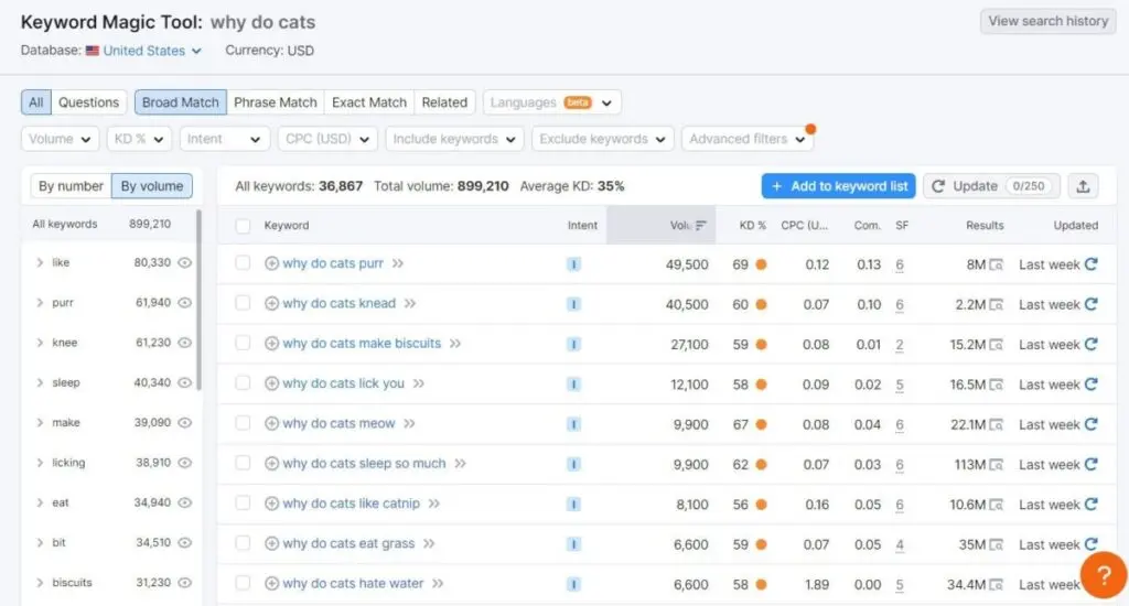 Semrush Keyword Magic Tool 