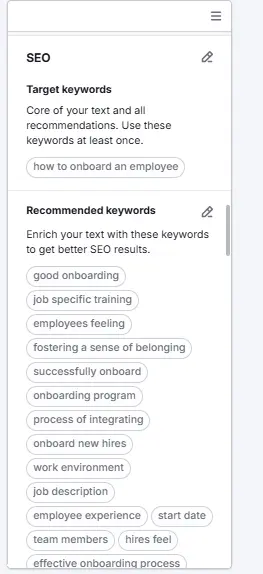 SEO writing assistant in Semrush 