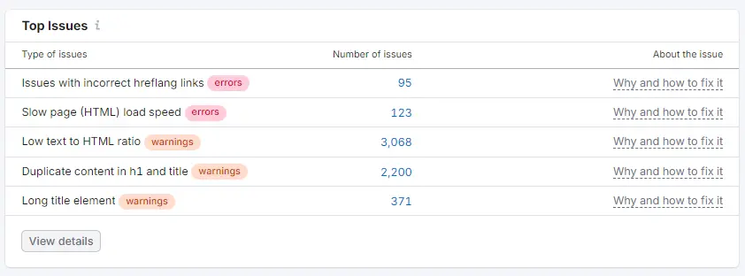SEO Audit top issues