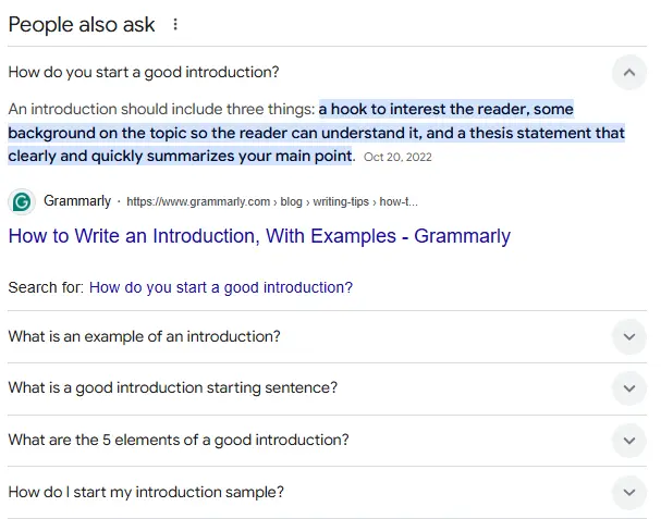 People Also Ask Section 