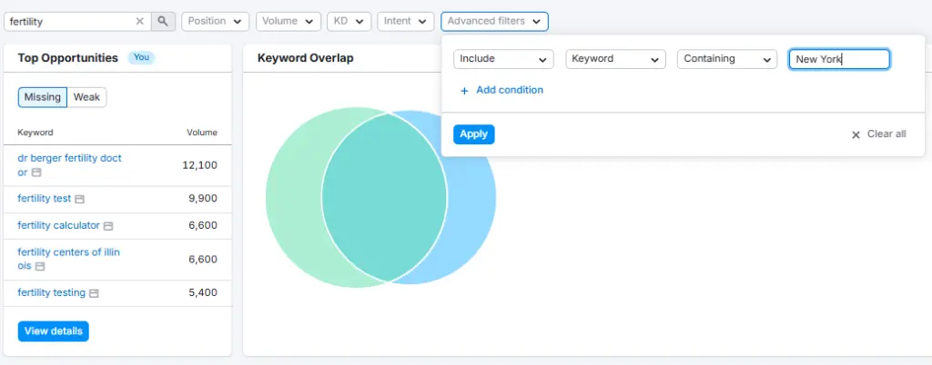 Semrush filter