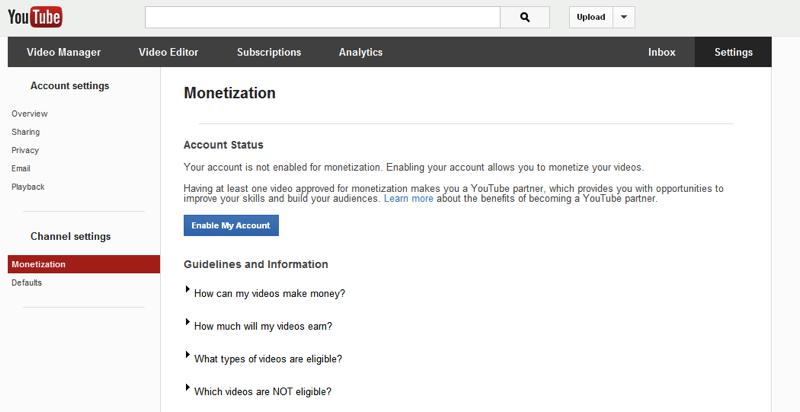 youtube monetization account status