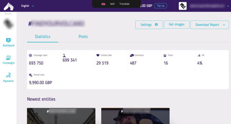 indaHash dashboard
