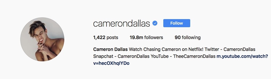 cameron dallas camerondallas - most instagram followers 2015 list