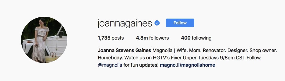 joanna gaines joannagaines - most follower instagram