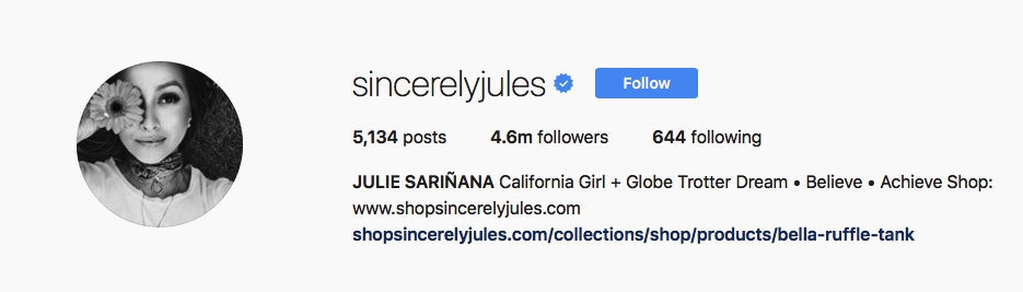 julie sarinana sincerelyjules - 25 most followed instagram accounts 2016 fight list