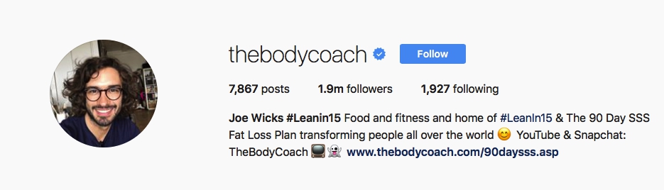 joe wicks thebodycoach - which celebrity has the most instagram followers 2014