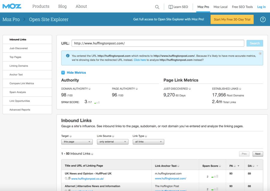 huffingtonpost.com on moz.com