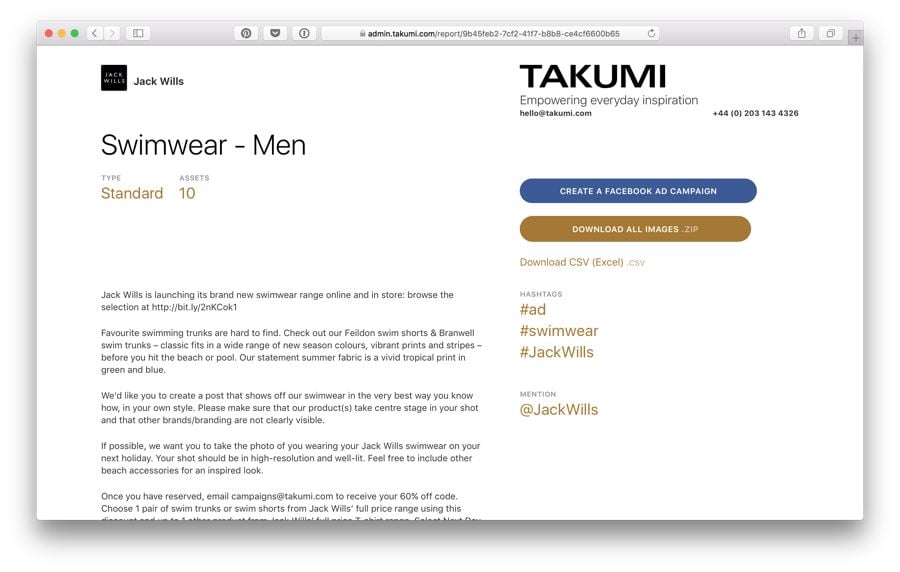 takumi influencer marketing campaign brief