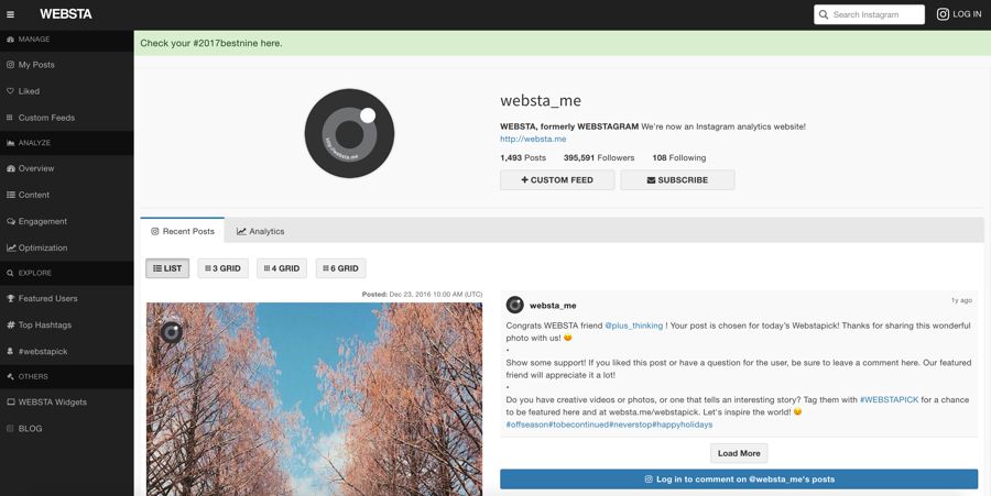 websta Instagram profile analysis