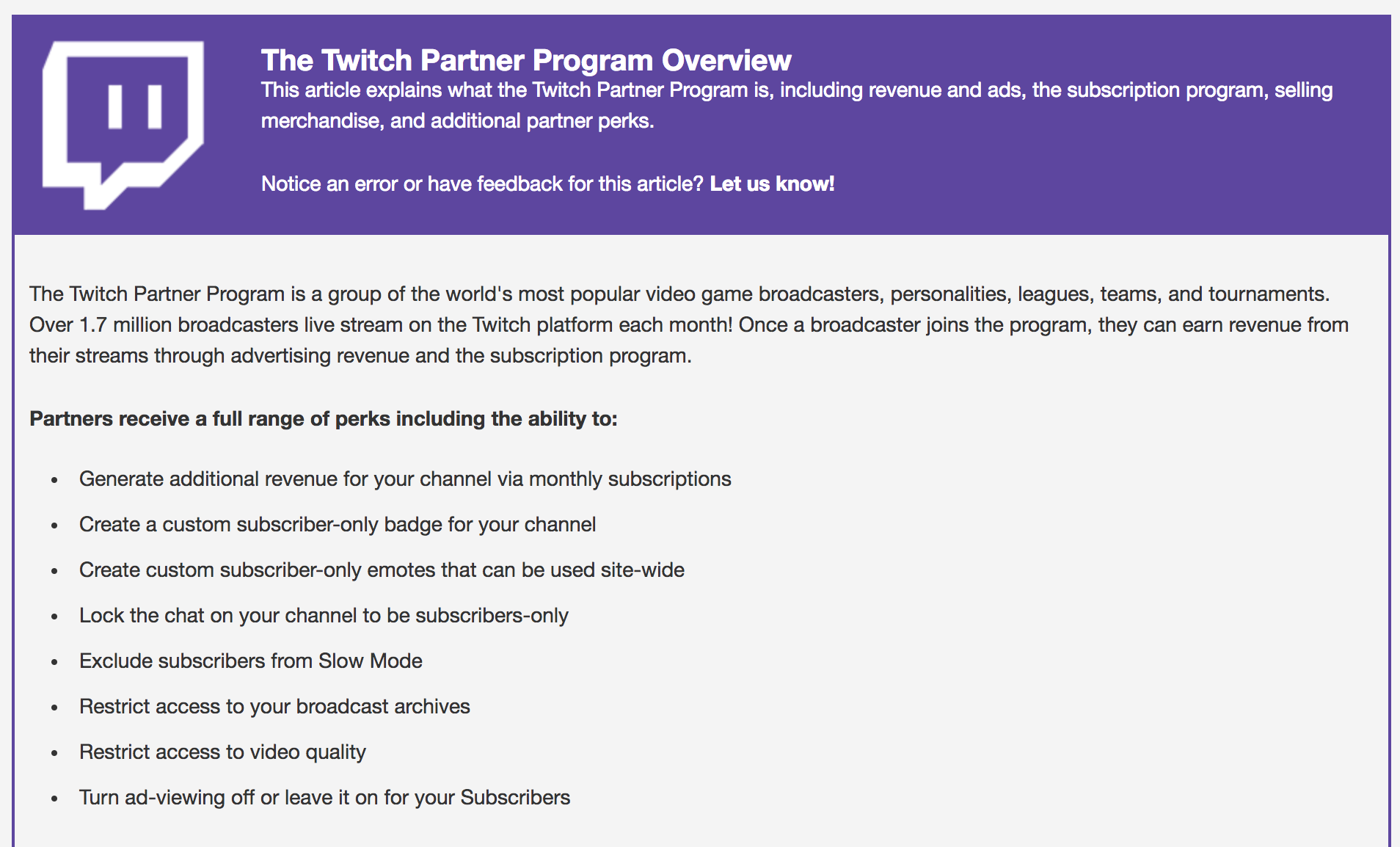 Twitch Partner Program overview