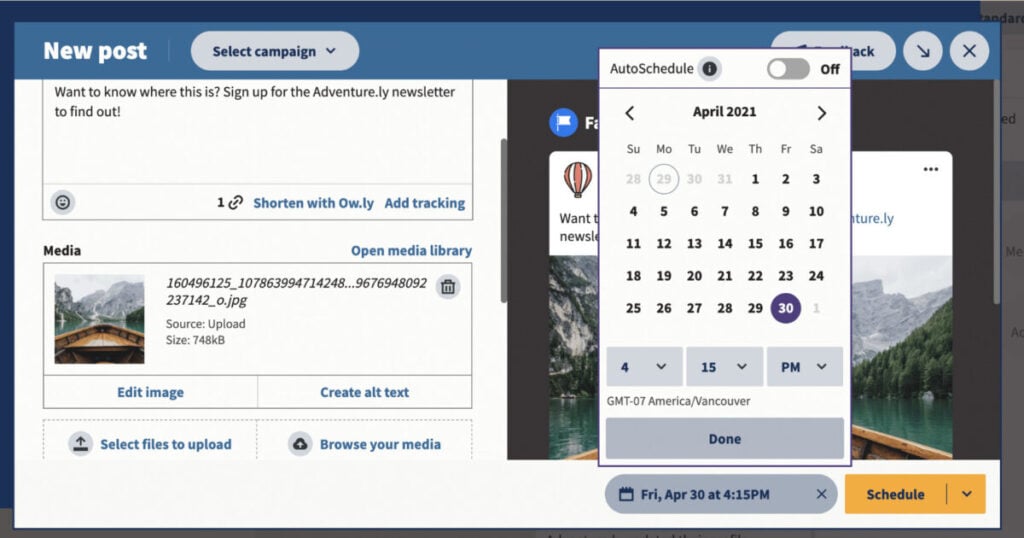 HootSuite scheduling interface