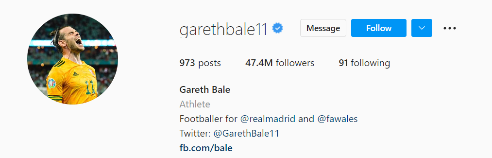 Gareth Bale on Instagram