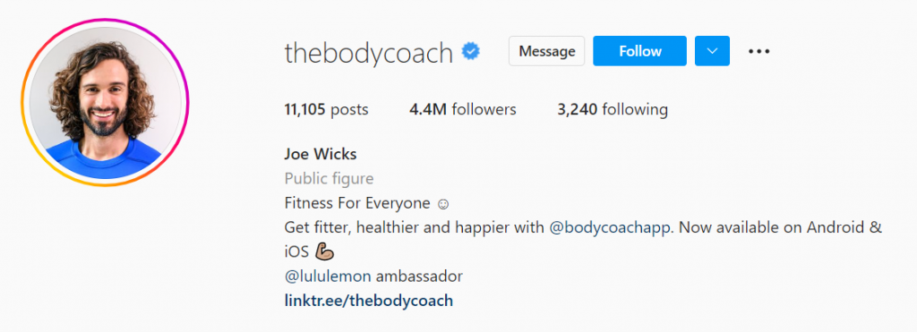 Joe Wicks is a British fitness coach