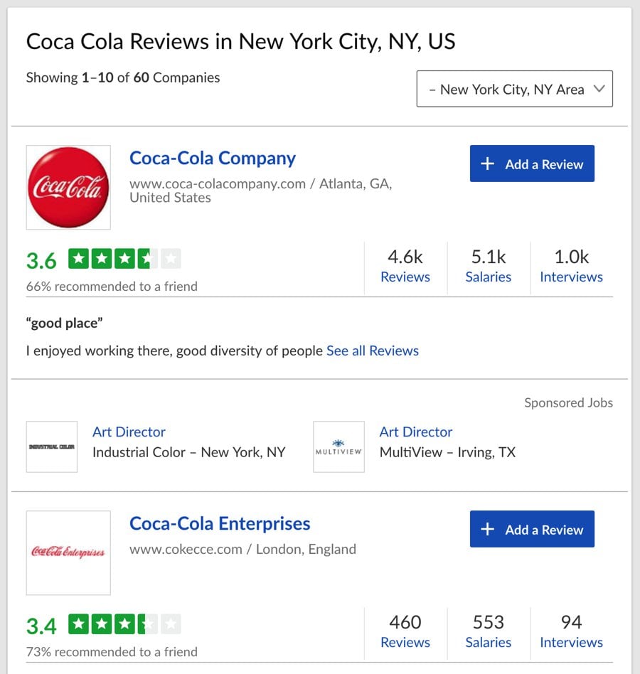 glassdoor coca cola