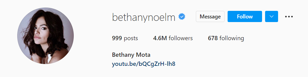 Bethany Mota on instagram