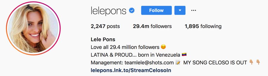 instagram lelepons 29 3m followers - what music superstar has 16 million instagram followers