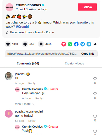 Crumbl Cookies comment section 