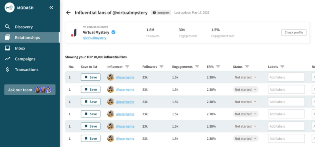 Modash influencer discovery