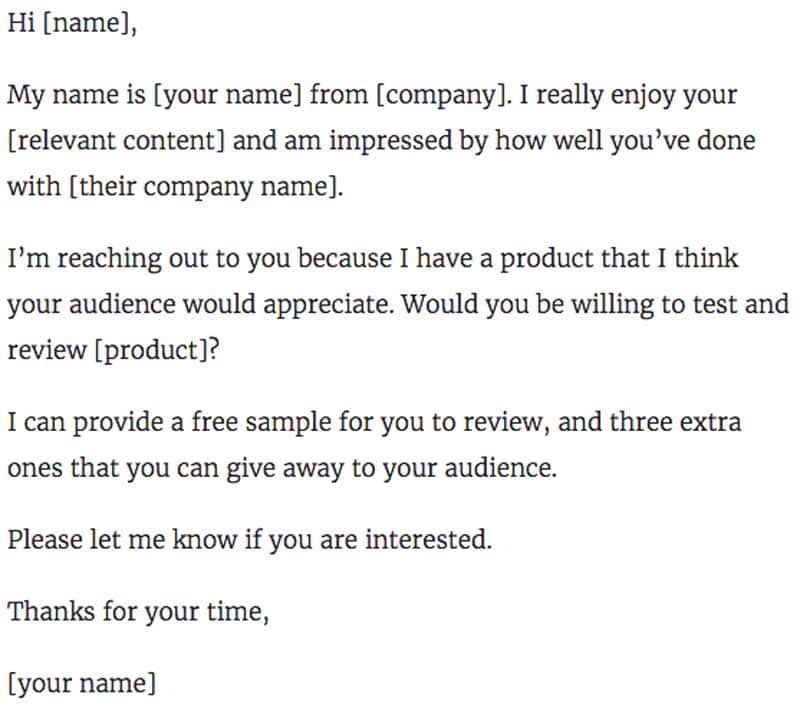Influencer Outreach Email template