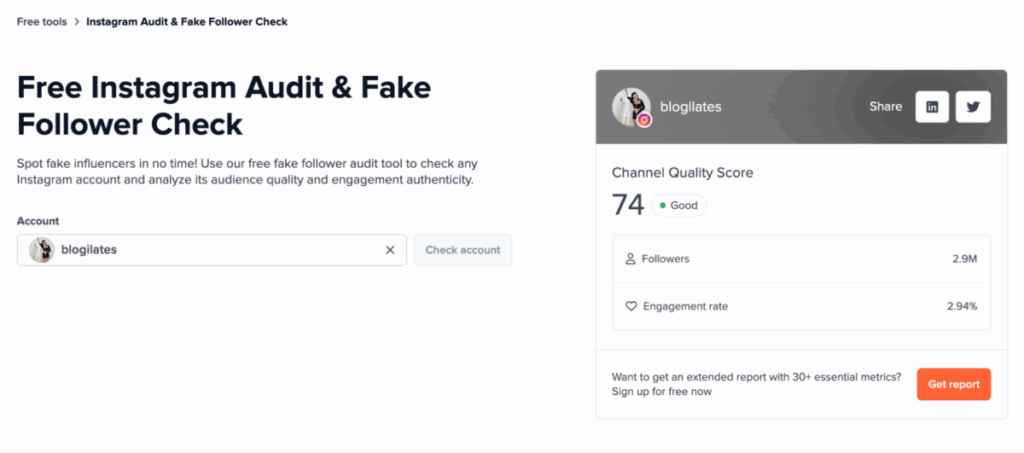 HypeAuditor fake follower check example