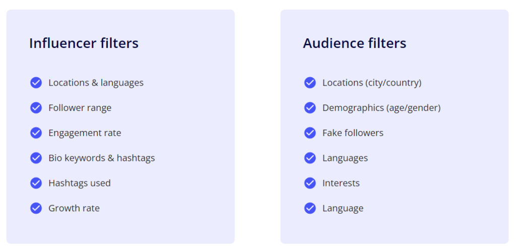 Influencer/Audience filters Modash