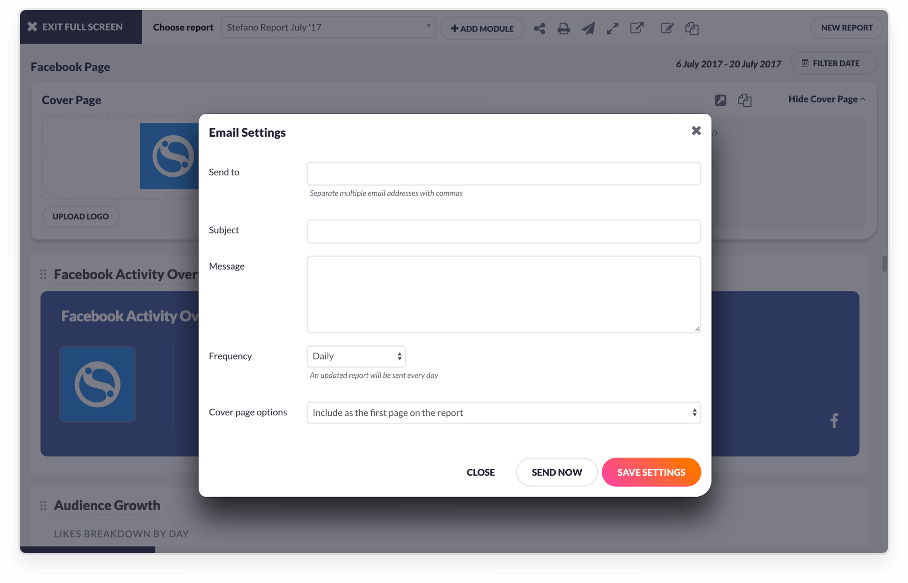 sendible email settings