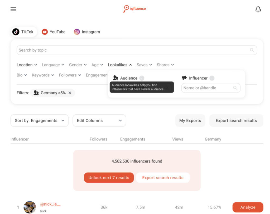 IQfluence’s Lookalike feature