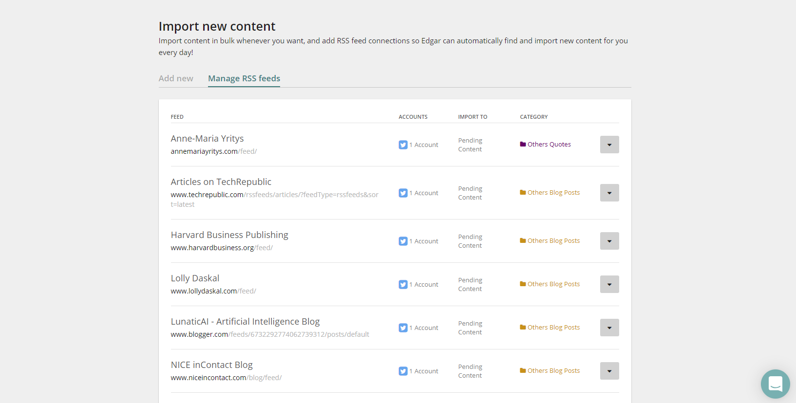 meetedgar Manage RSS Feeds