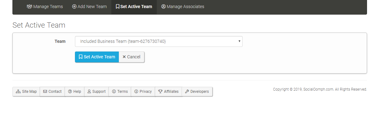 Socialoomph set active team option