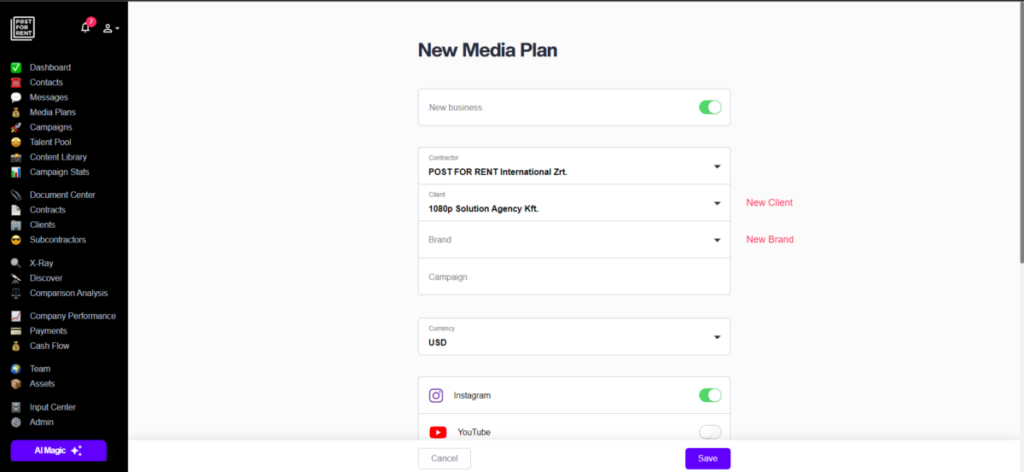 New Media plan / Post for Rent